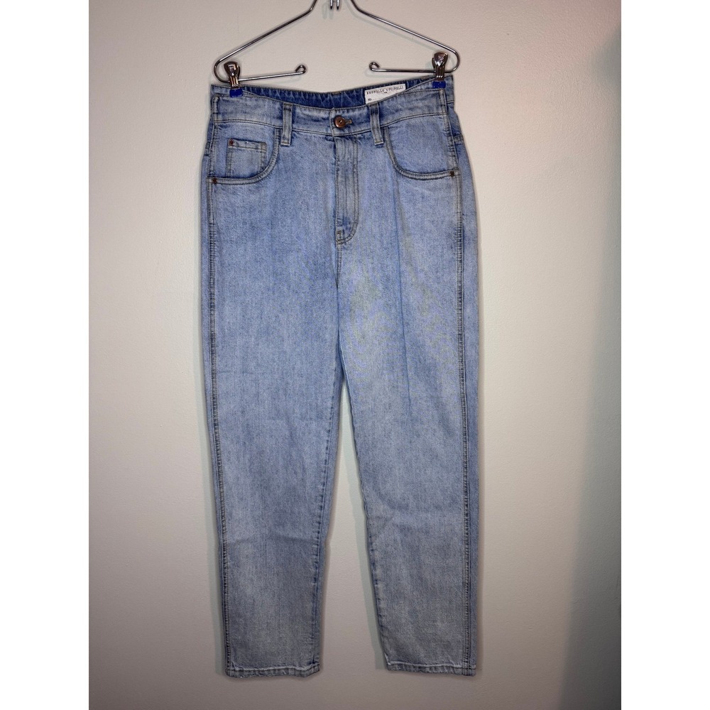Brunello Cucinelli Women Light Wash Monili Bead Straight Leg Jeans Italy Size 6‎